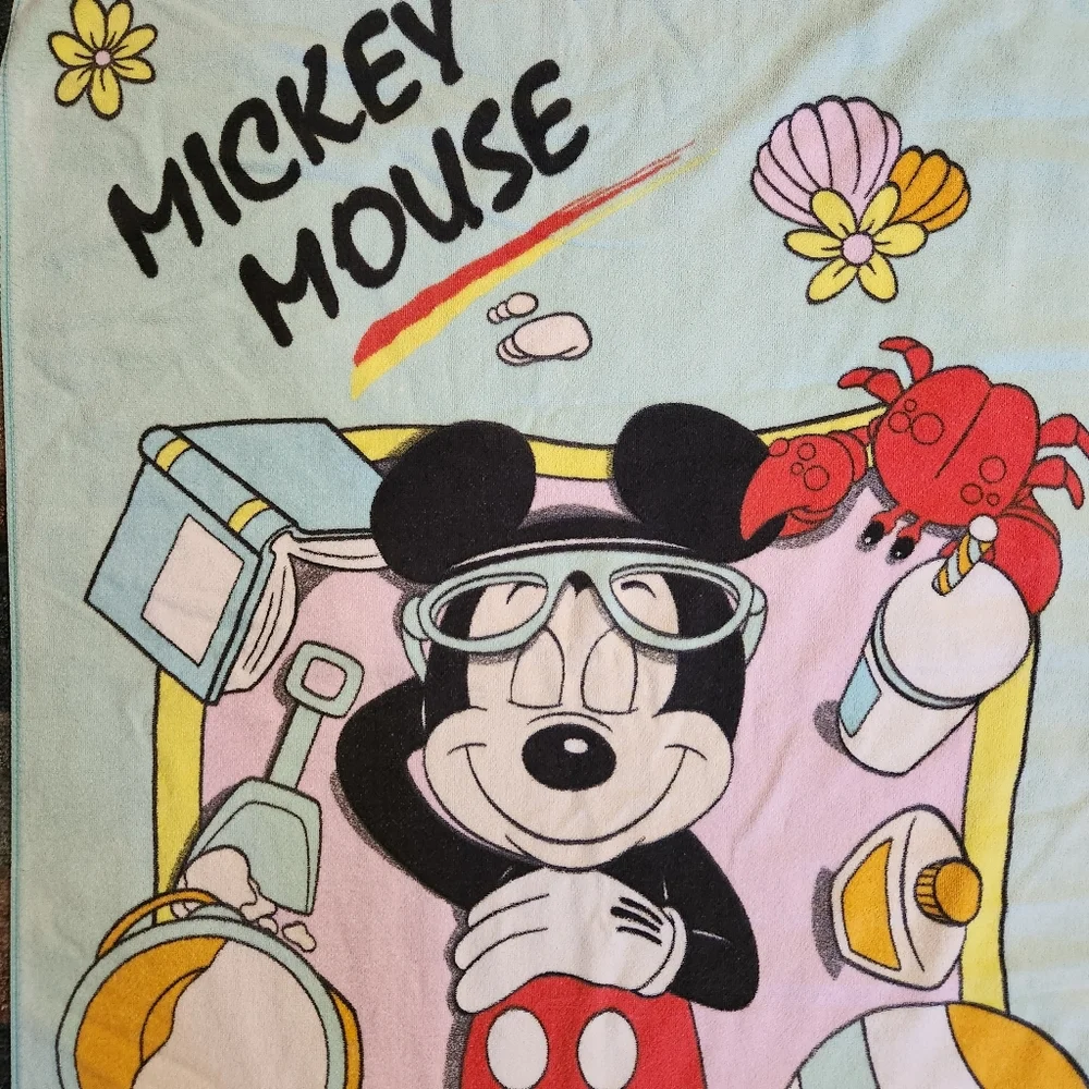 Vintage Disney Mickey Mouse Beach Towel Summer Pool Shells Cotton